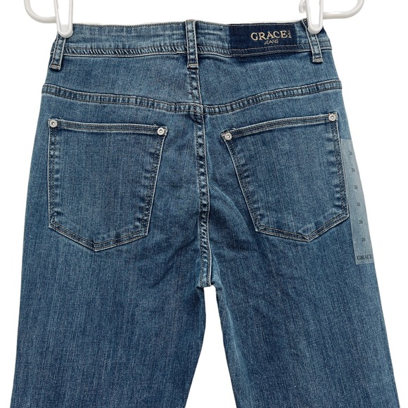 NWT GRACE in LA Women's Flare Leg Buttons High Rise Stretch Blue Denim Jeans 26 - Picture 4 of 16